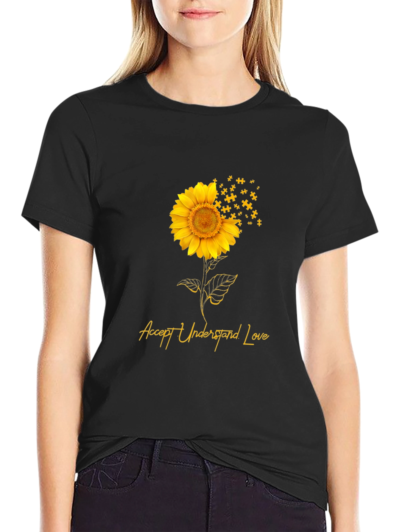 Accept Understand Love Sunflower Puzzle Piece T-Shirt