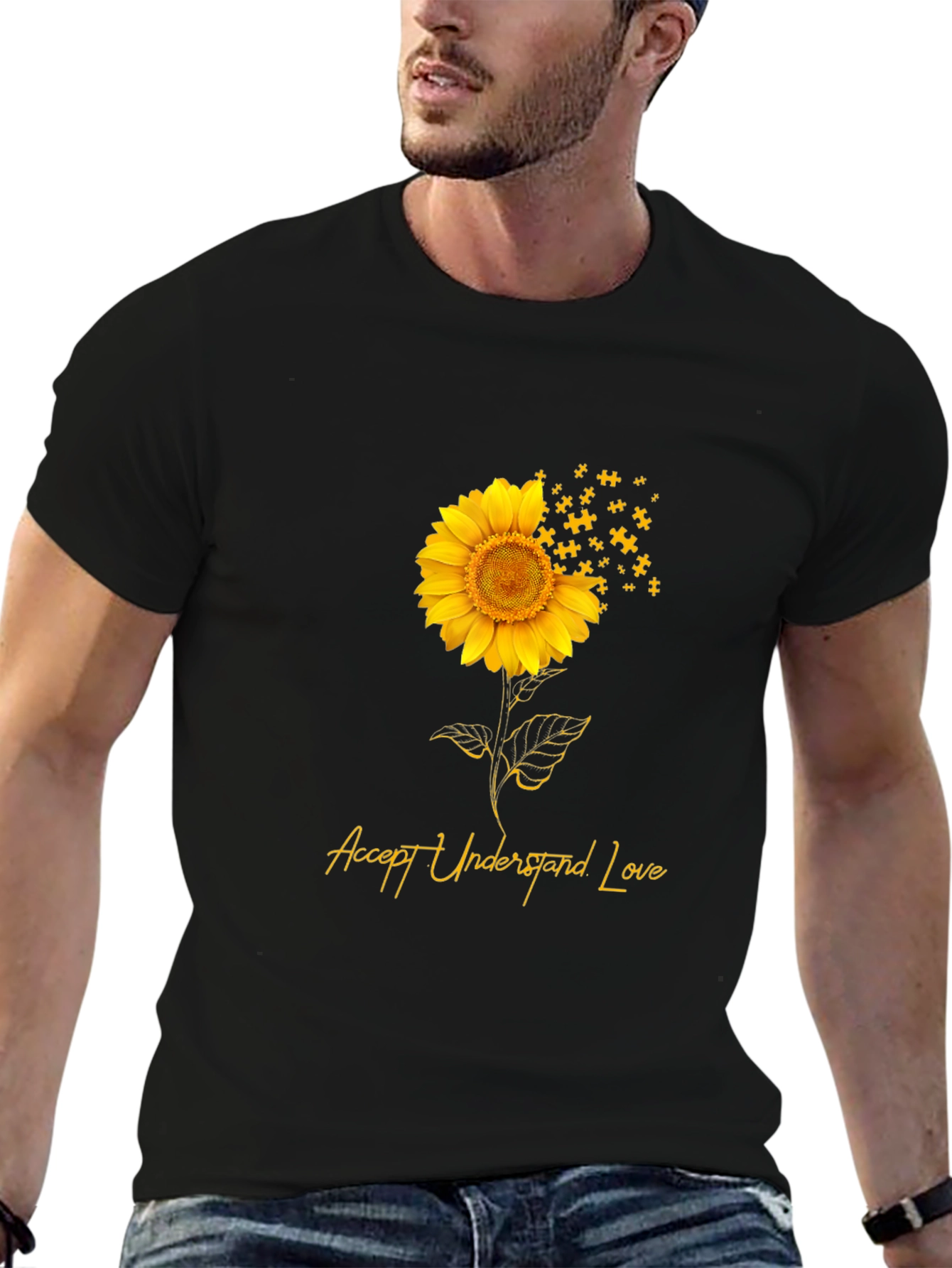 Accept Understand Love Sunflower Puzzle Piece T-Shirt