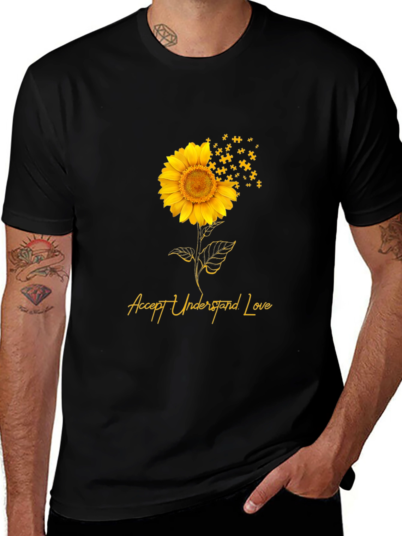 Accept Understand Love Sunflower Puzzle Piece T-Shirt