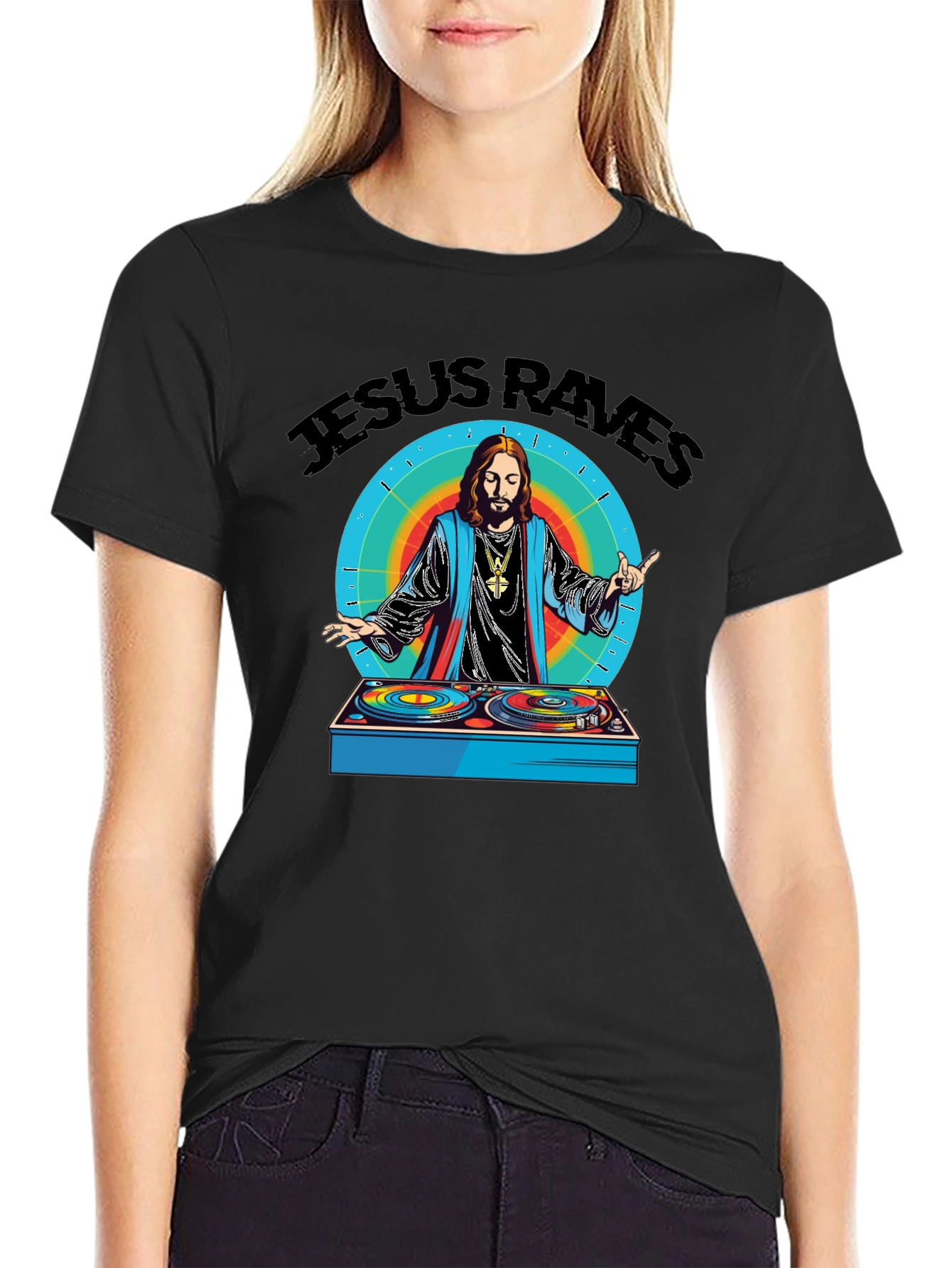 Jesus Raves Graphic Tee - Black Cotton T-Shirt