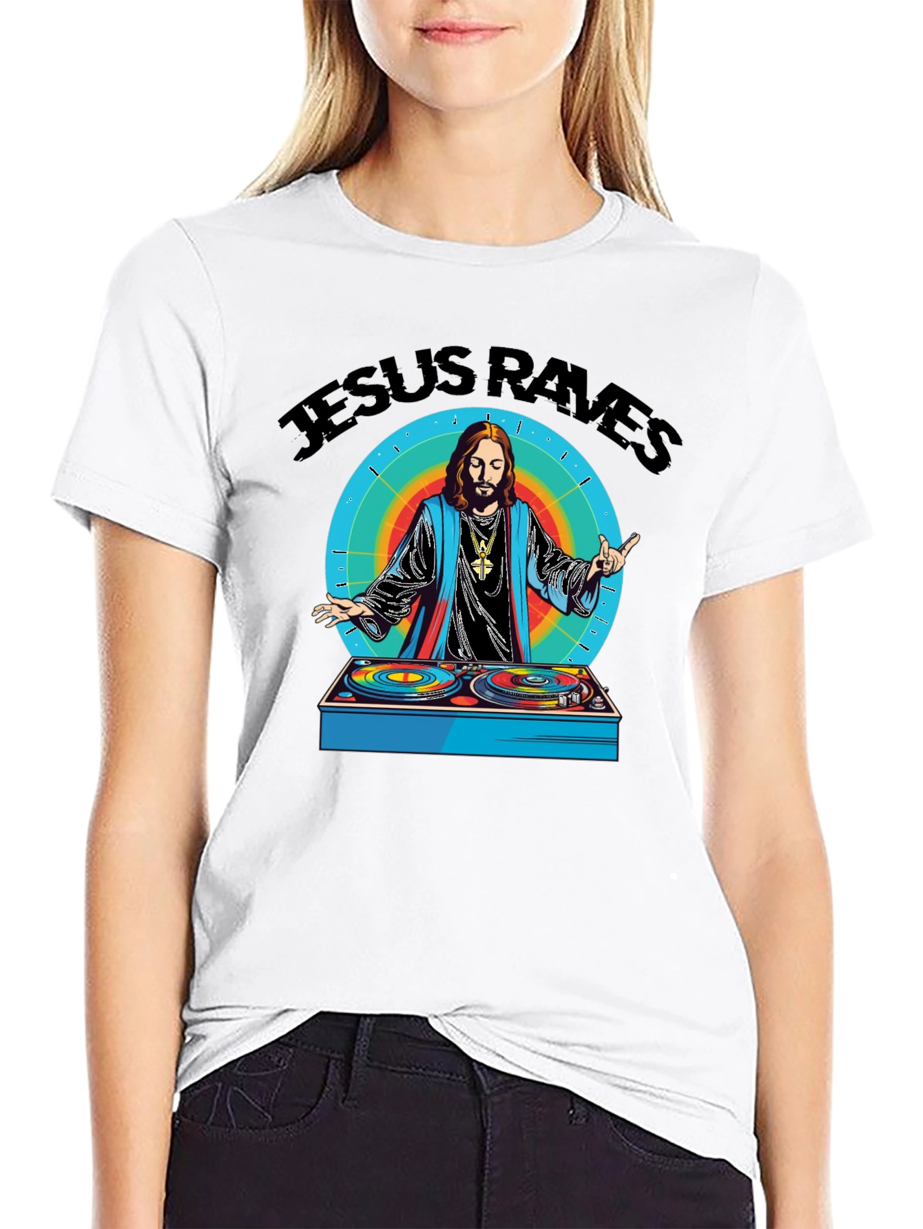 Jesus Raves Graphic Tee - Black Cotton T-Shirt