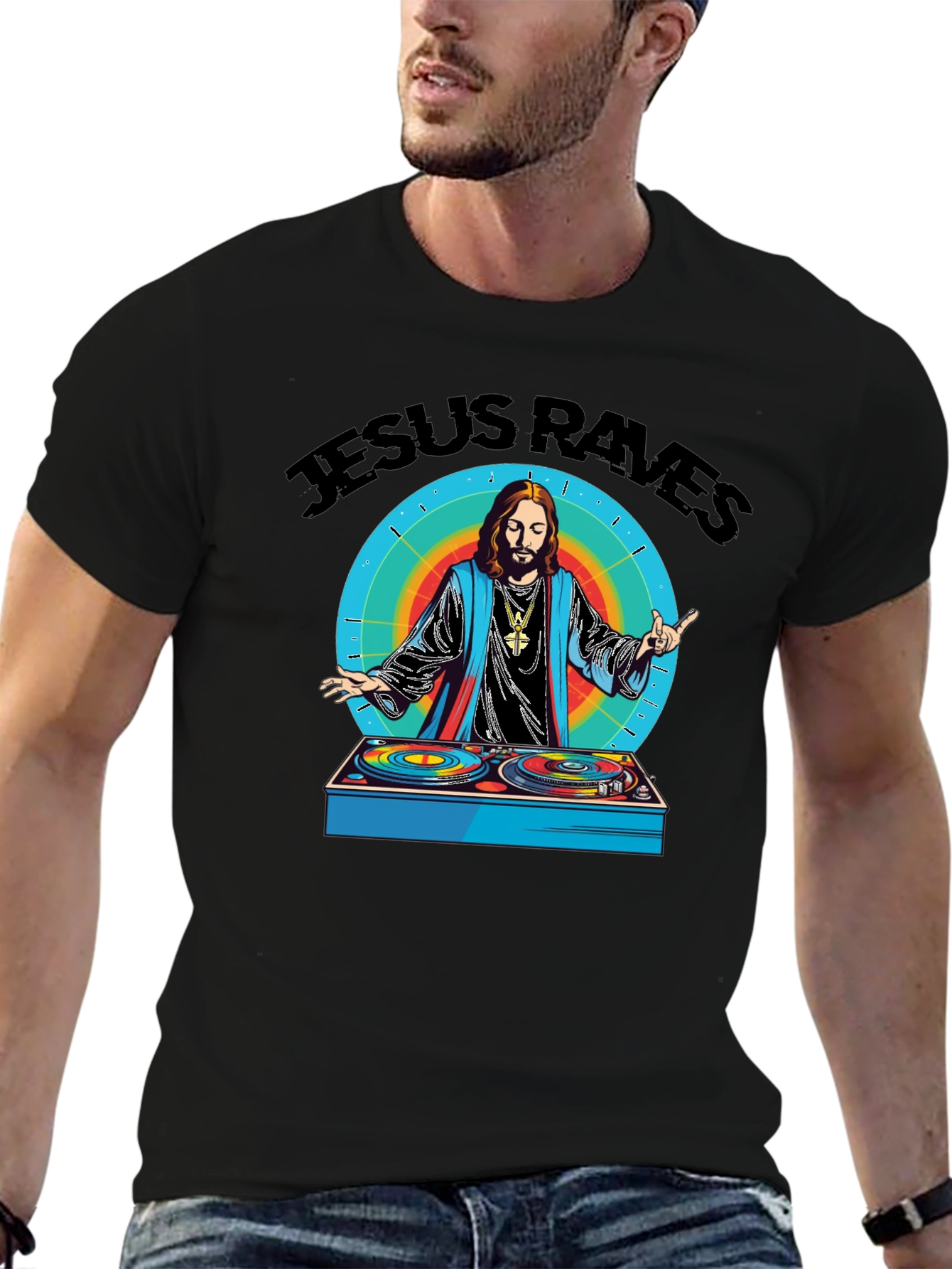 Jesus Raves Graphic Tee - Black Cotton T-Shirt