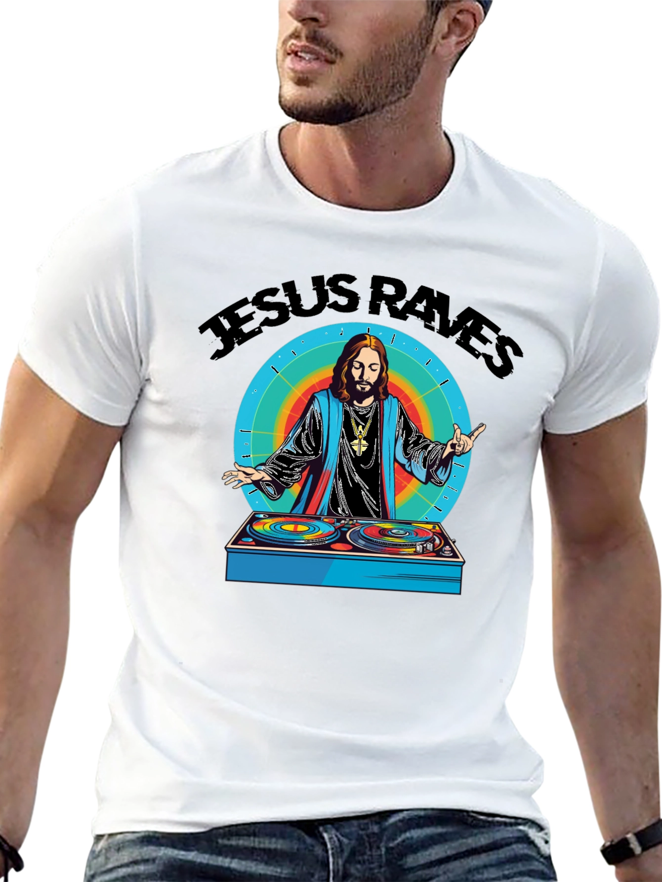 Jesus Raves Graphic Tee - Black Cotton T-Shirt