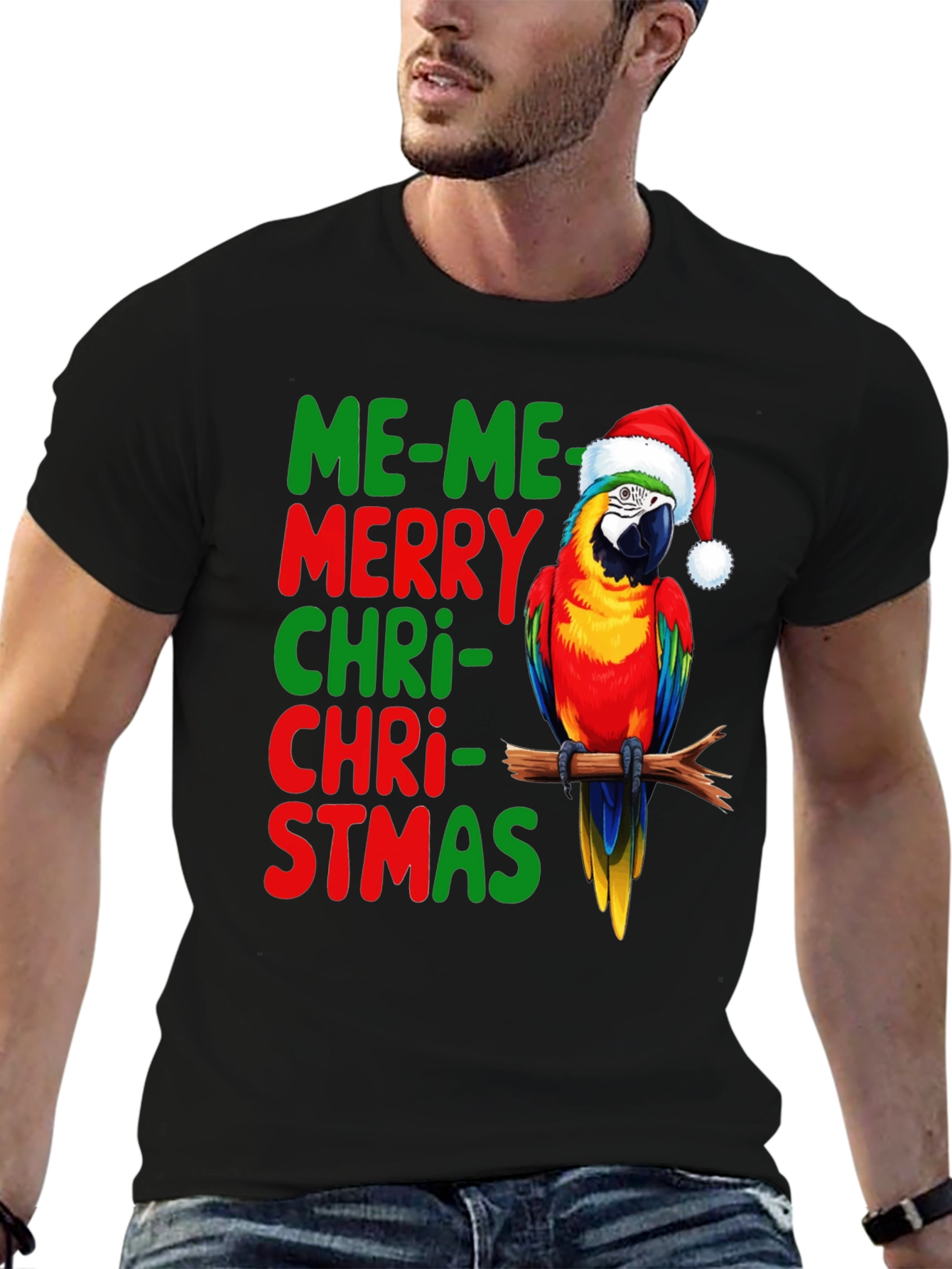 Me-Me Merry Christmas Parrot Graphic Tee