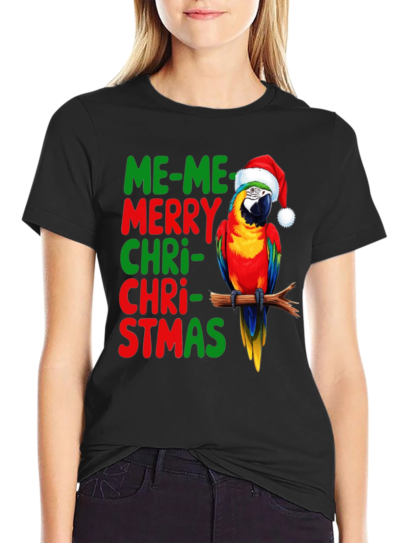 Me-Me Merry Christmas Parrot Graphic Tee
