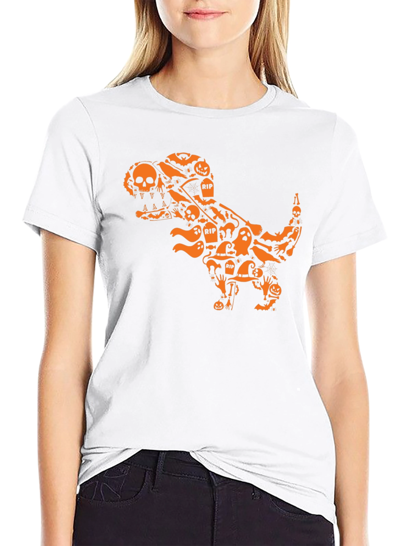 Halloween T-Rex Graphic Tee - Spooky Dinosaur Shirt