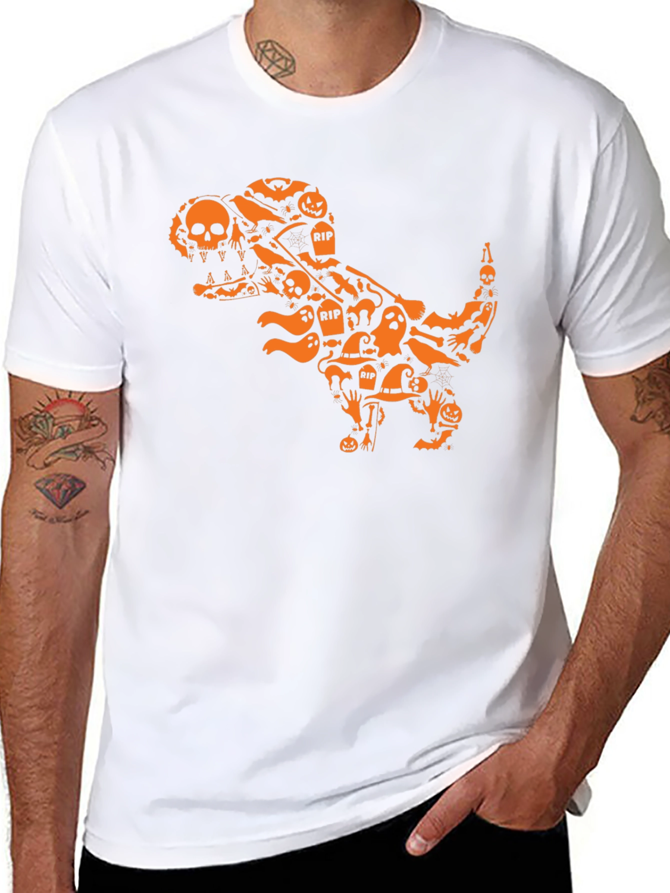 Halloween T-Rex Graphic Tee - Spooky Dinosaur Shirt