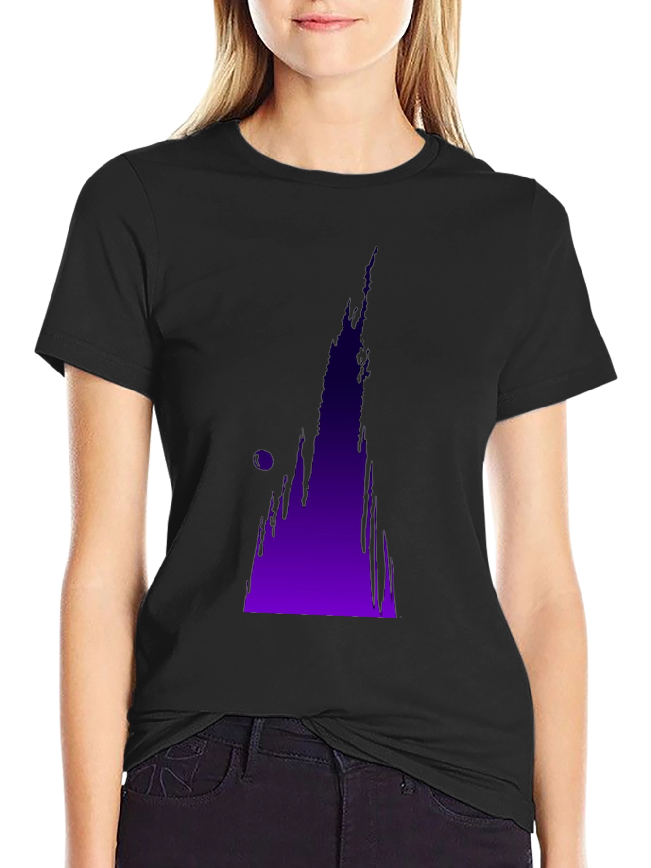 Abstract Purple Drip Design Black T-Shirt