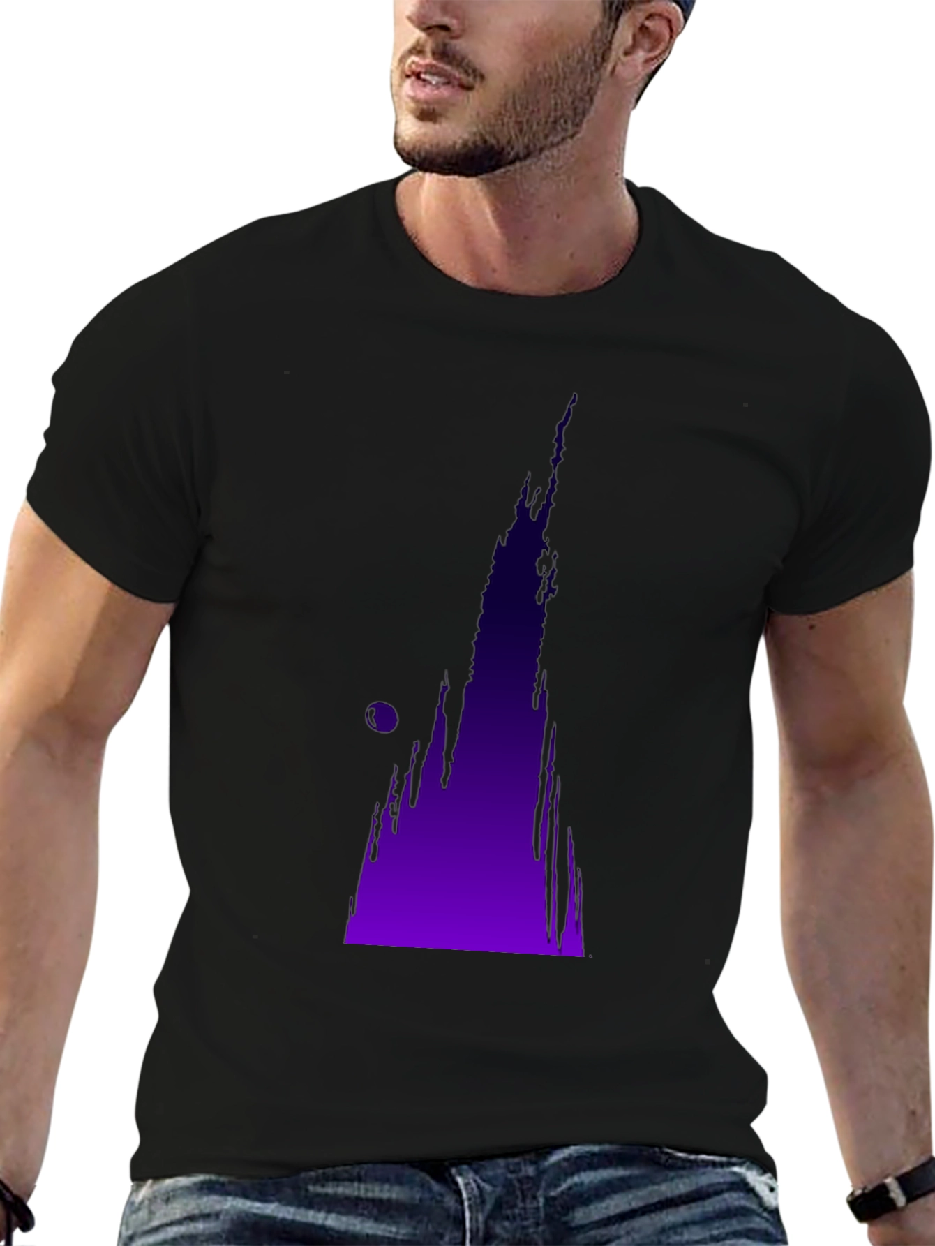 Abstract Purple Drip Design Black T-Shirt