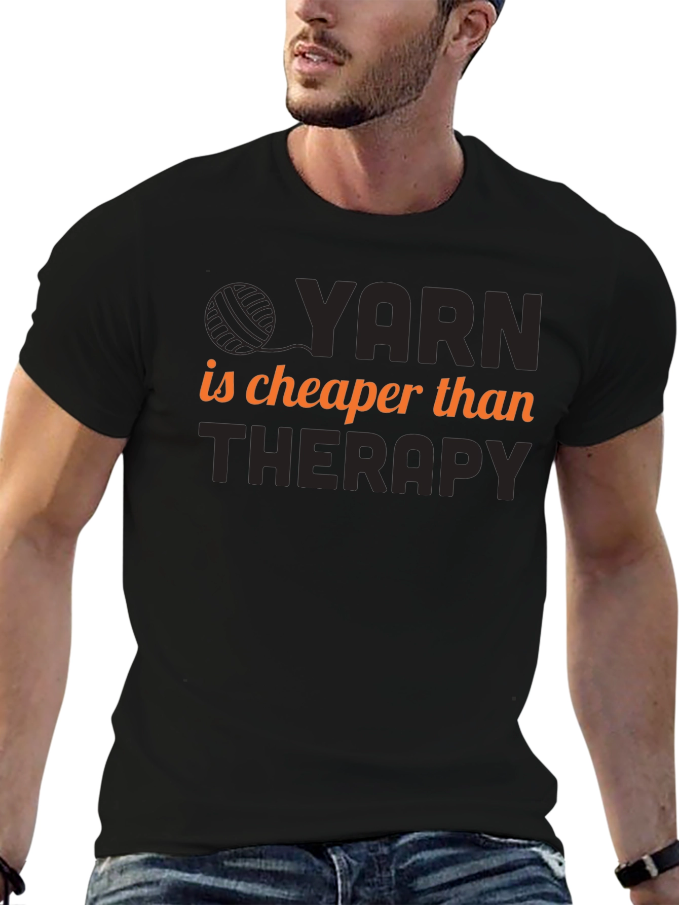 Yarn is Cheaper Than Therapy Black T-Shirt
