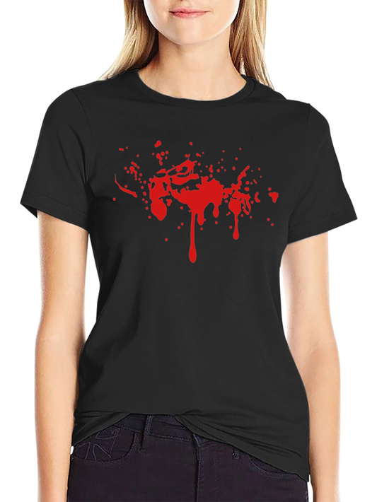 Black Tee with Red Splatter Print