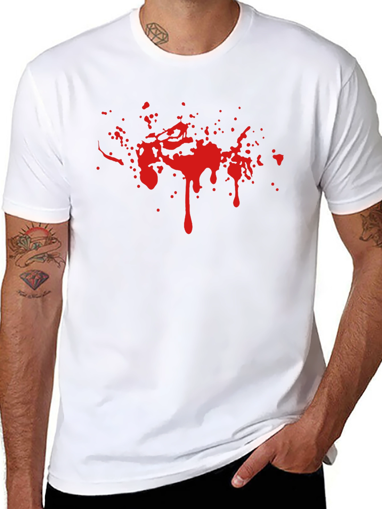 Black Tee with Red Splatter Print