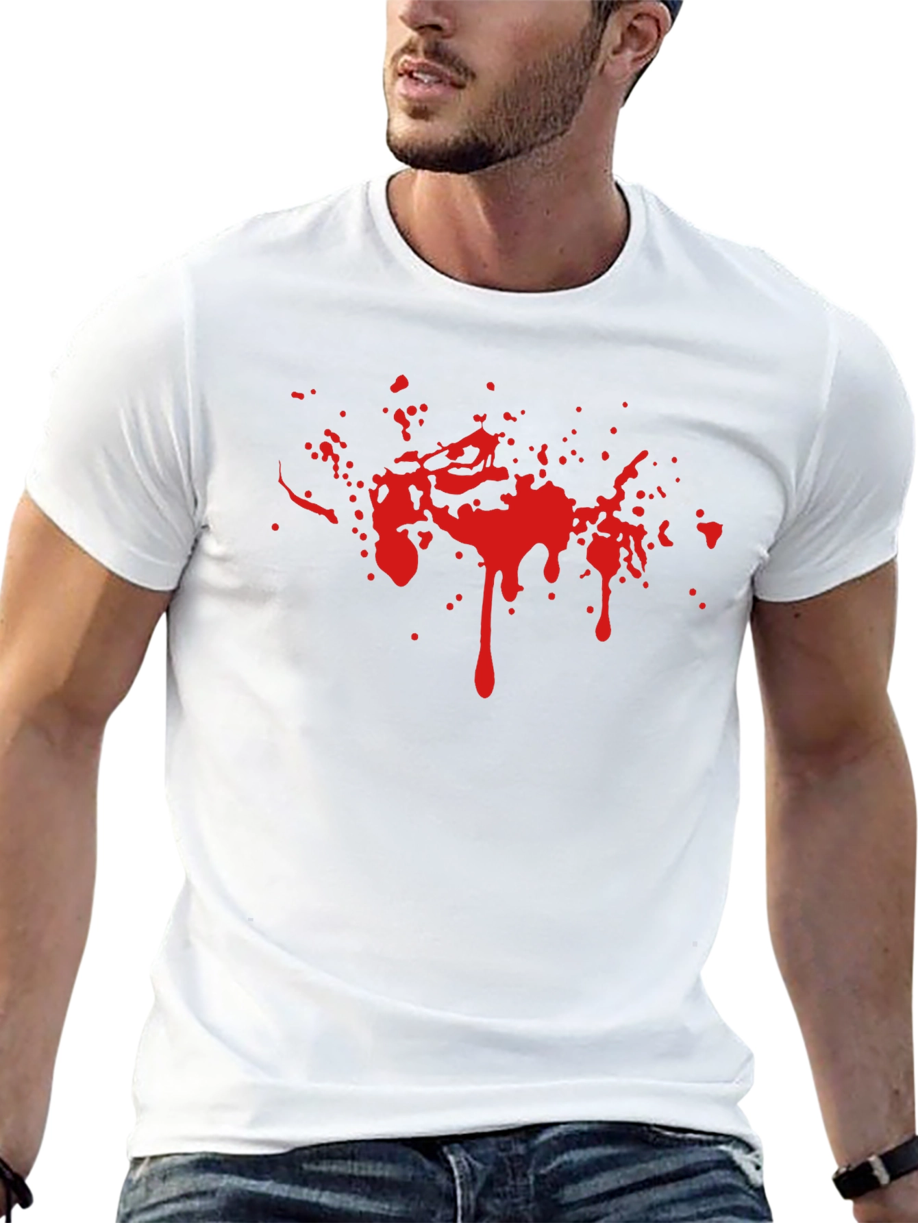 Black Tee with Red Splatter Print