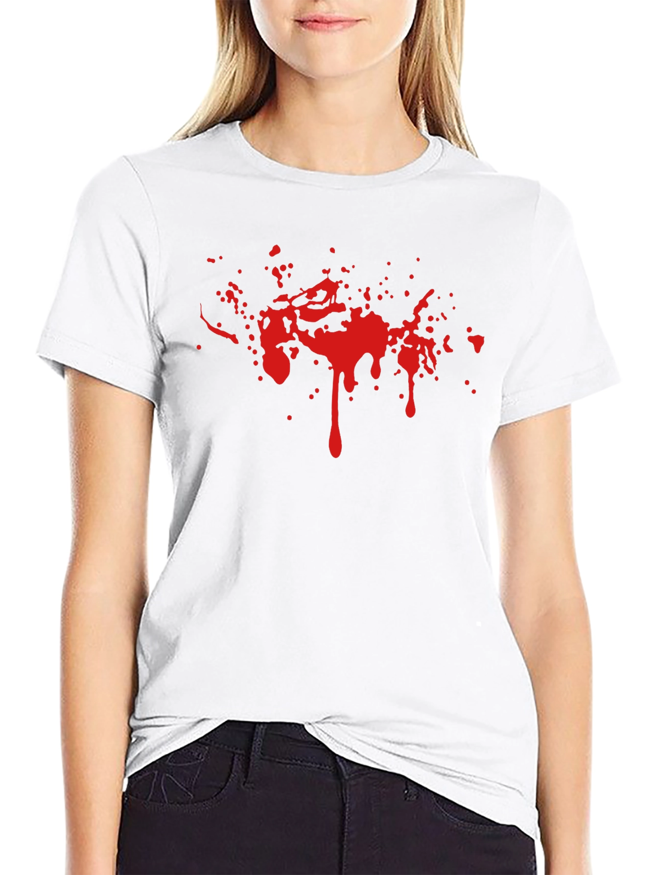 Black Tee with Red Splatter Print