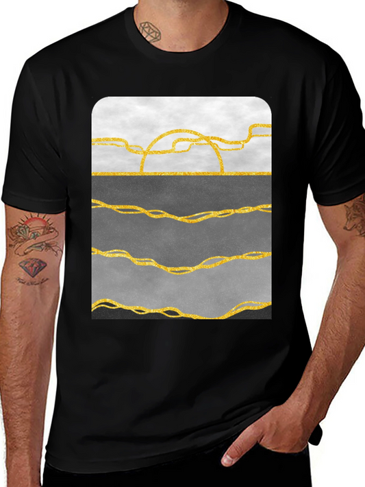 Abstract Gold Line Art T-Shirt - Modern Graphic Tee