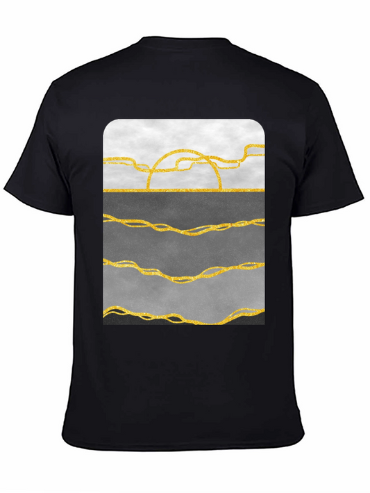 Abstract Gold Line Art T-Shirt - Modern Graphic Tee
