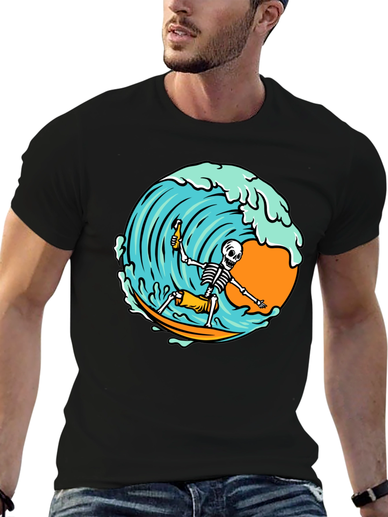 Surfing Skeleton Graphic T-Shirt