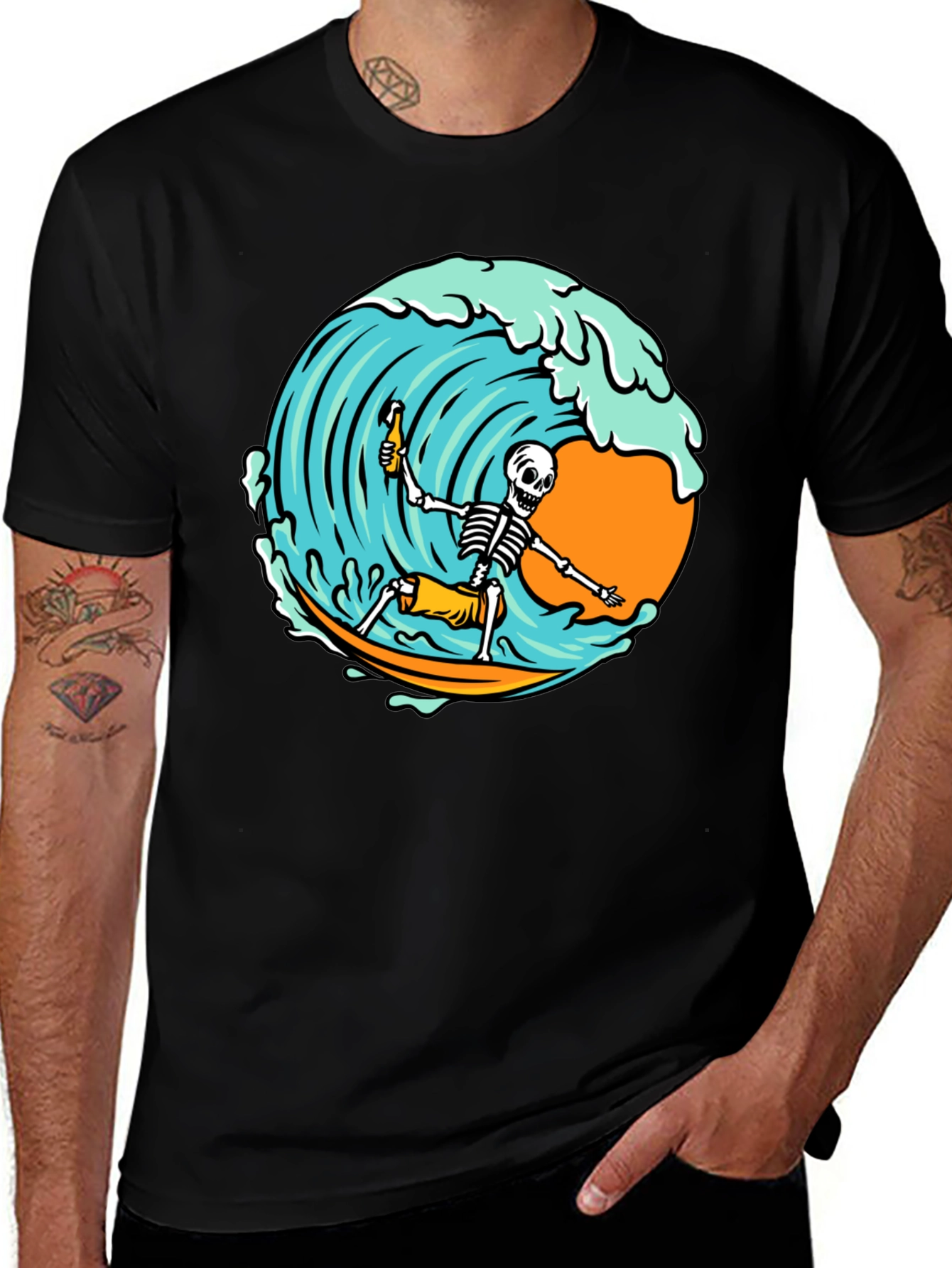 Surfing Skeleton Graphic T-Shirt