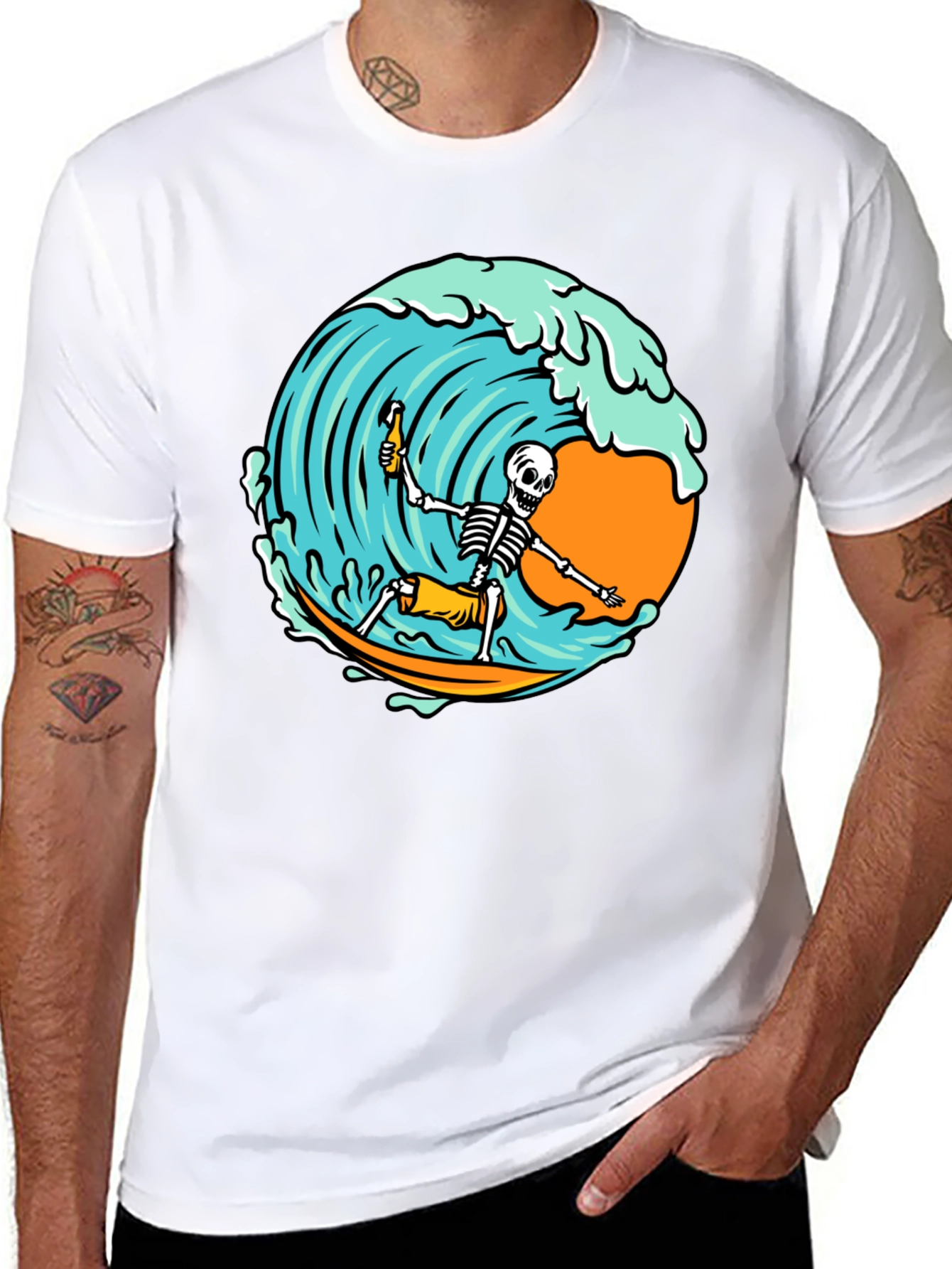 Surfing Skeleton Graphic T-Shirt
