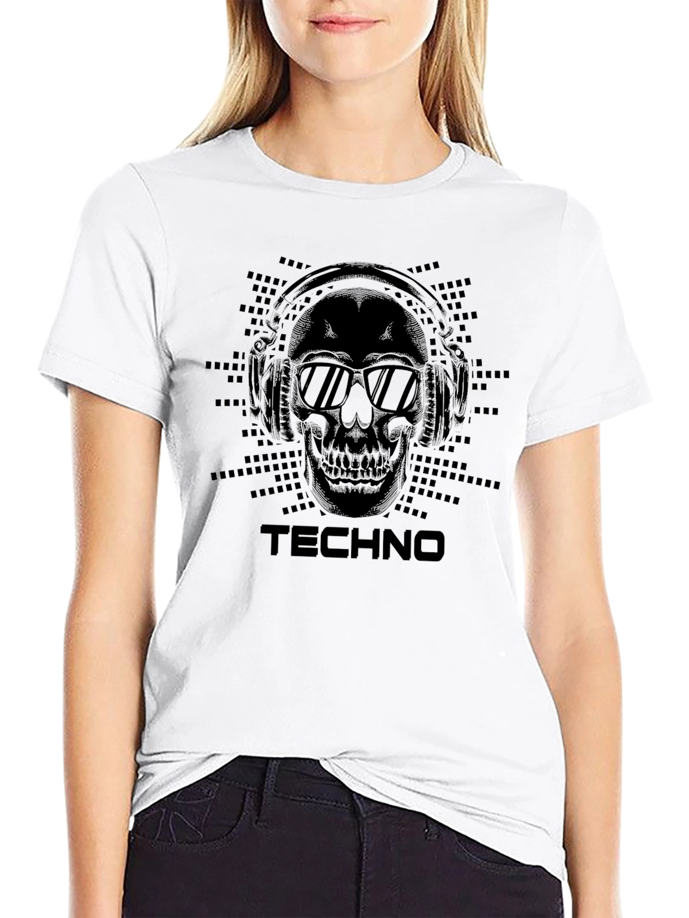 Techno Skull Graphic Tee - DJ Headphone Skull Shirt