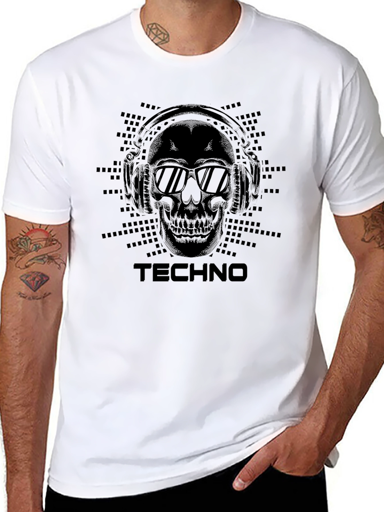Techno Skull Graphic Tee - DJ Headphone Skull Shirt