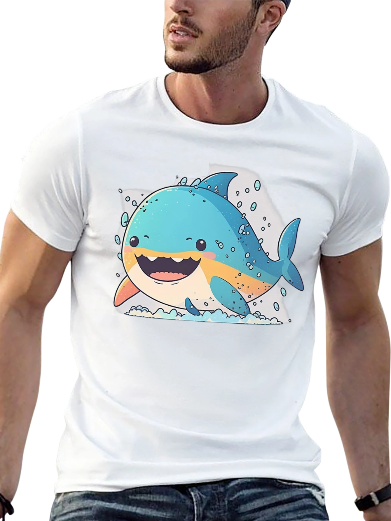 Cartoon Shark Graphic Black T-Shirt