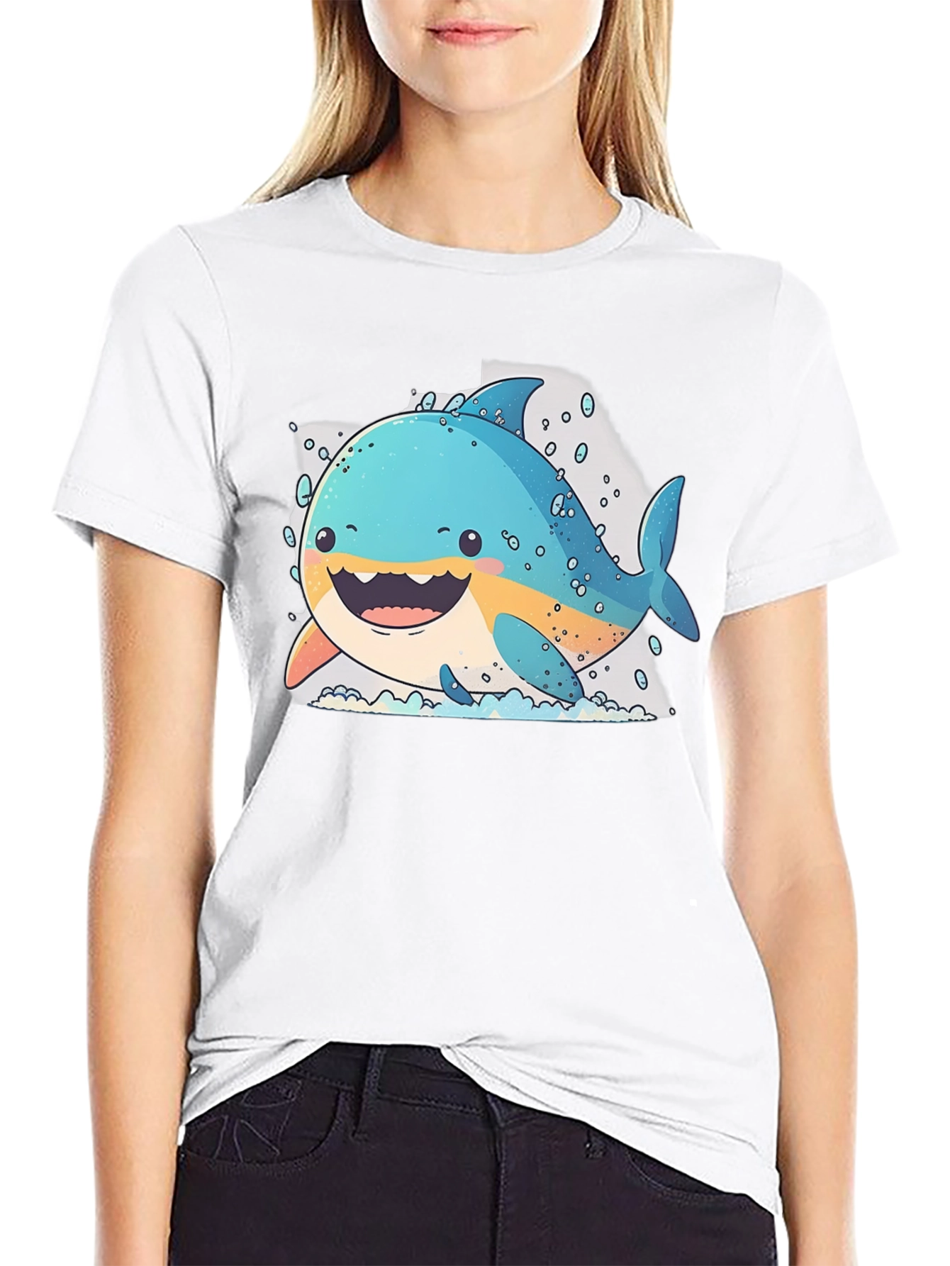 Cartoon Shark Graphic Black T-Shirt