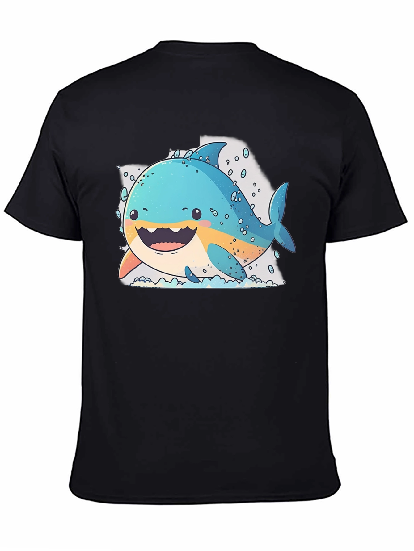 Cartoon Shark Graphic Black T-Shirt