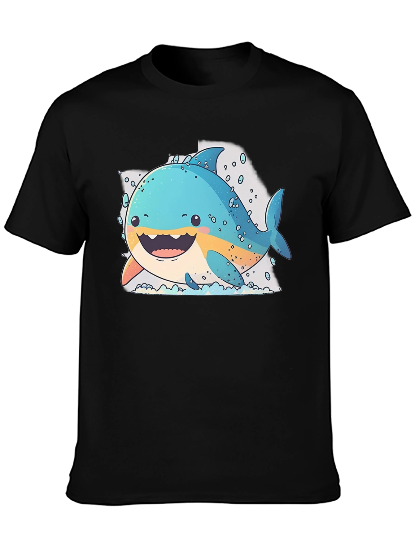 Cartoon Shark Graphic Black T-Shirt