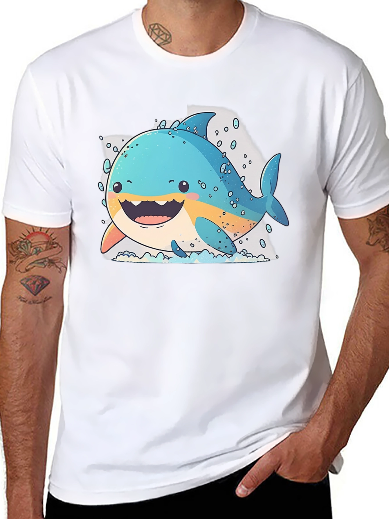 Cartoon Shark Graphic Black T-Shirt