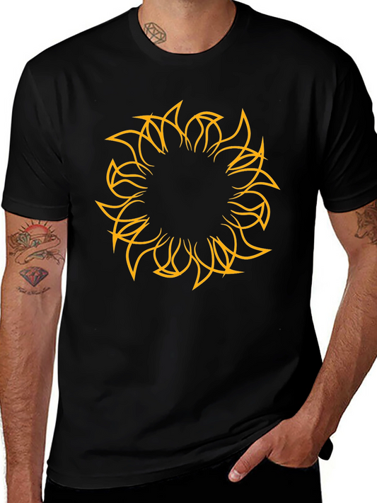 Mens Black Tee with Abstract Sun Design