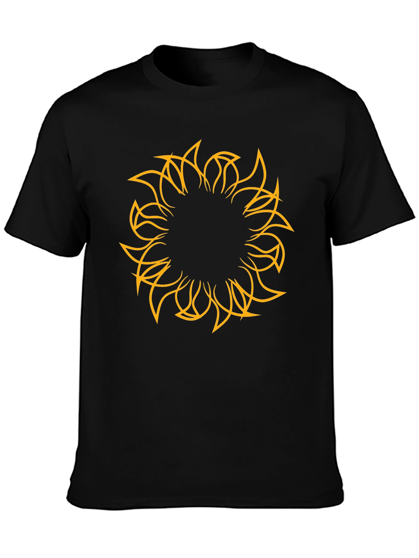 Mens Black Tee with Abstract Sun Design