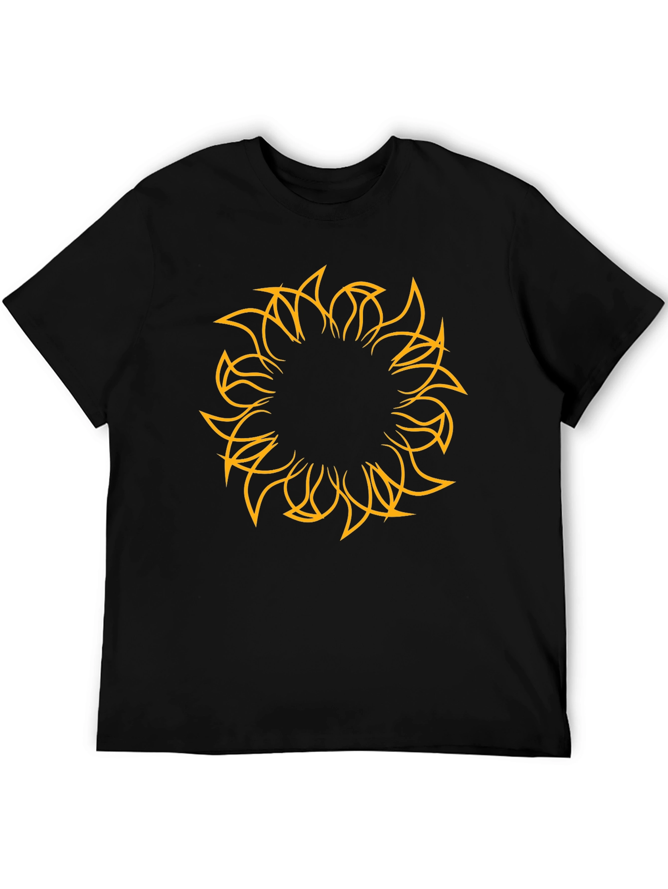Mens Black Tee with Abstract Sun Design