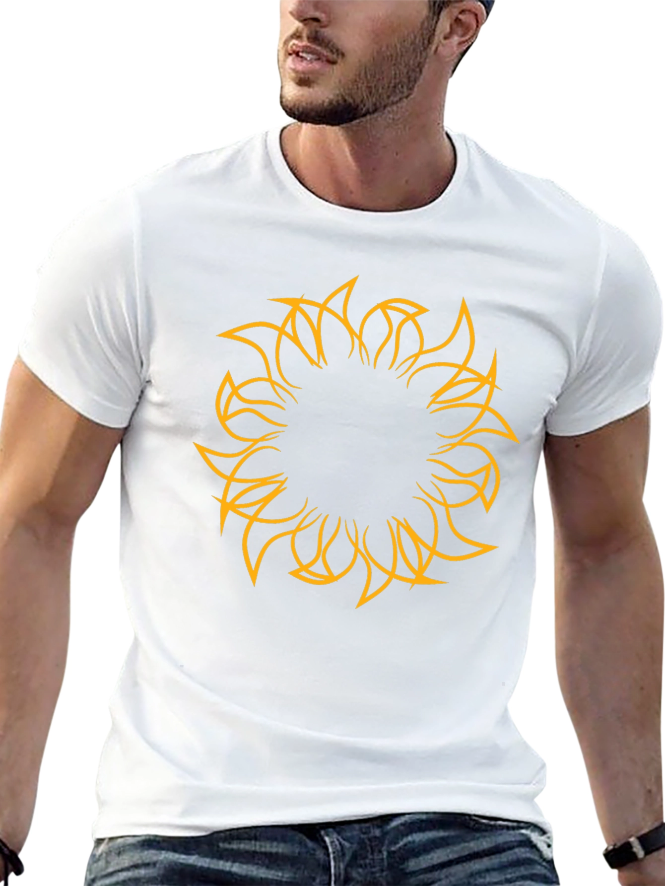 Mens Black Tee with Abstract Sun Design