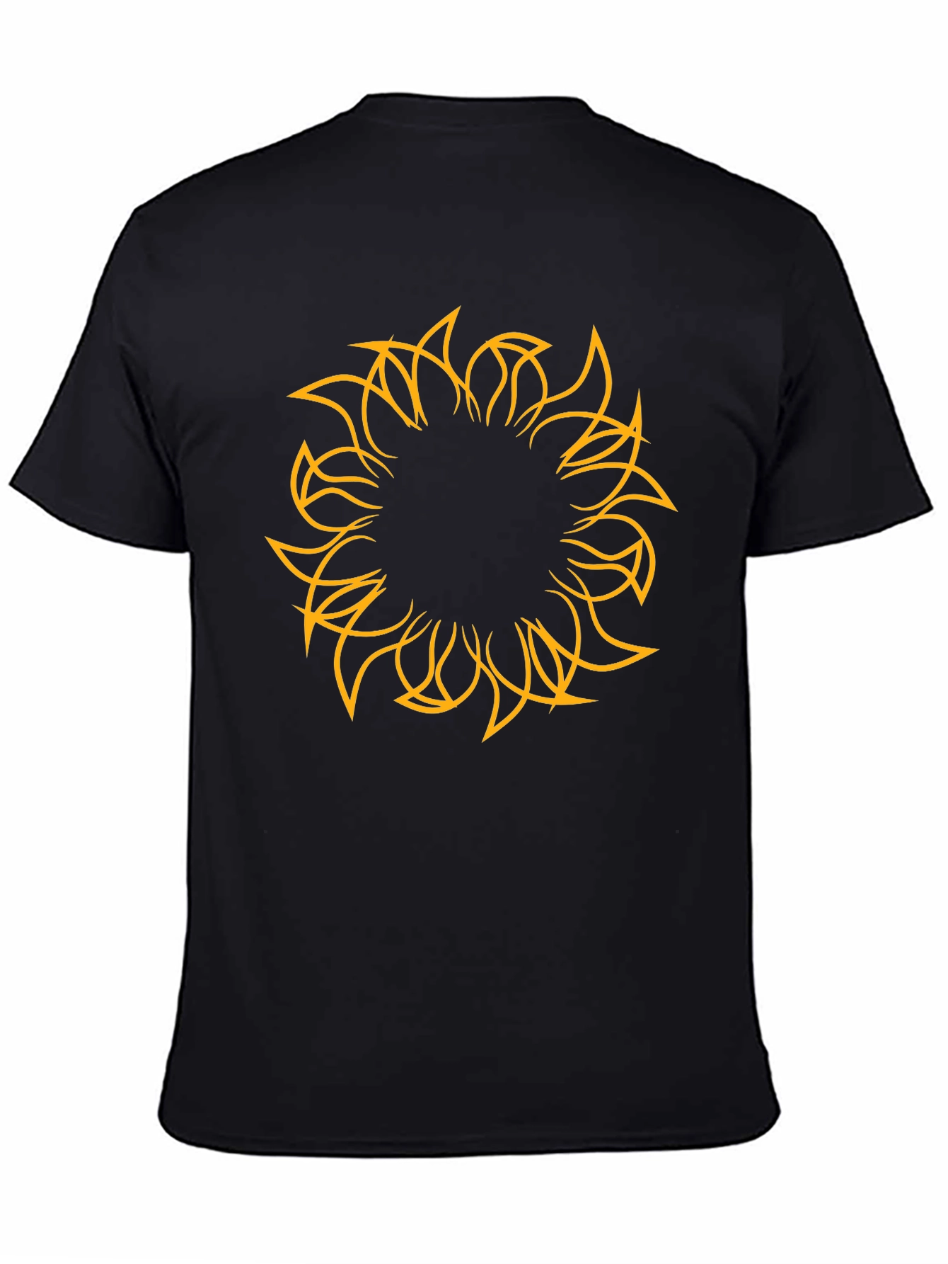 Mens Black Tee with Abstract Sun Design
