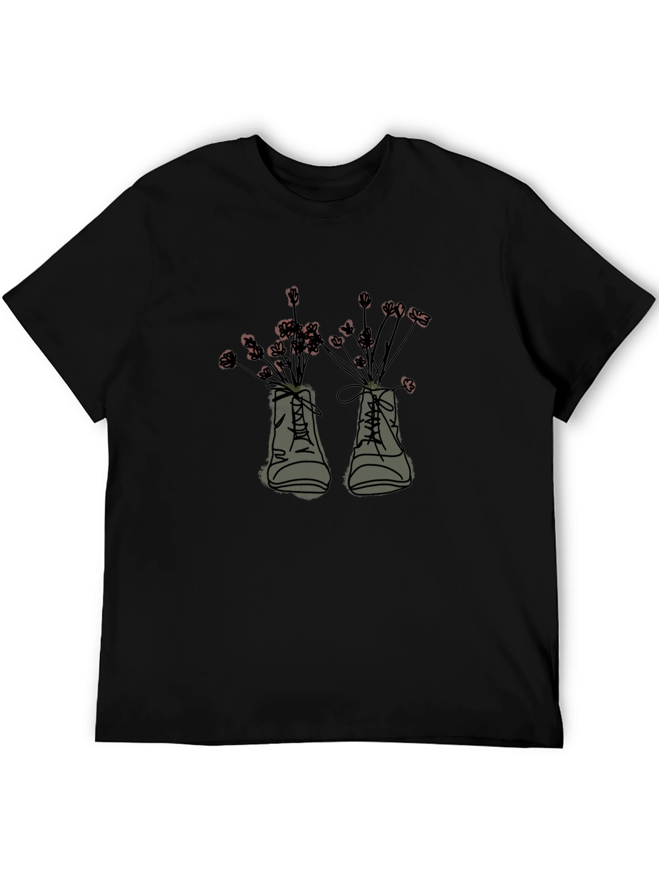 Floral Boots Graphic Tee - Black Cotton T-Shirt