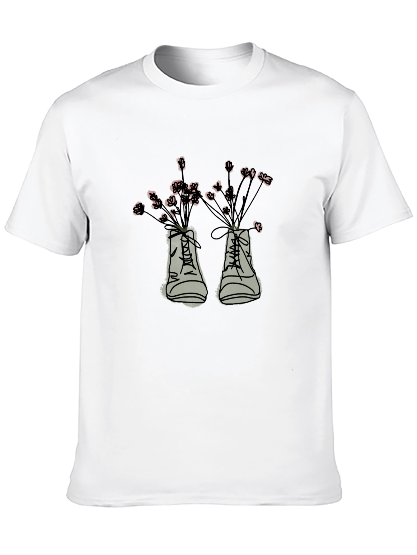 Floral Boots Graphic Tee - Black Cotton T-Shirt