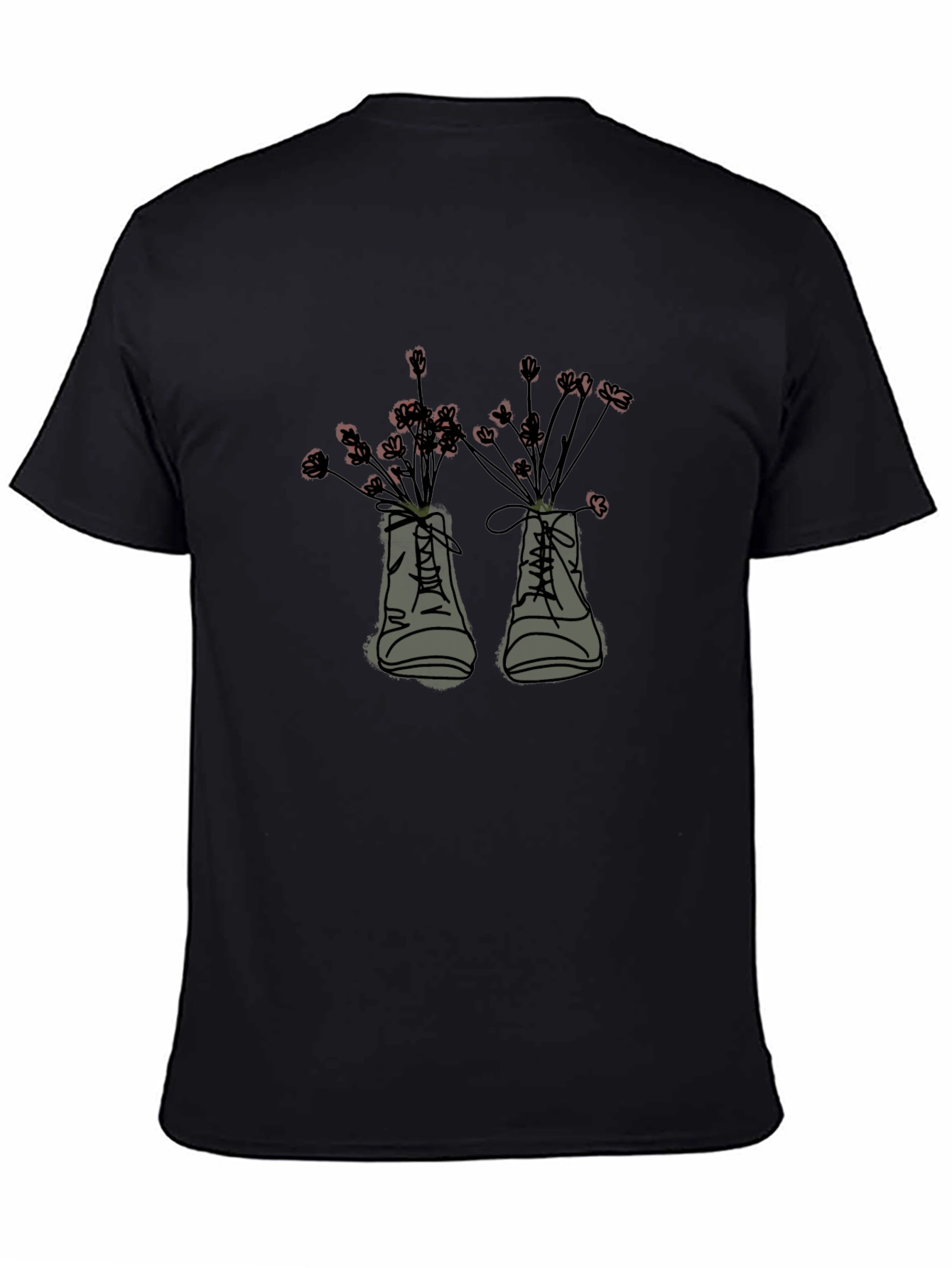Floral Boots Graphic Tee - Black Cotton T-Shirt