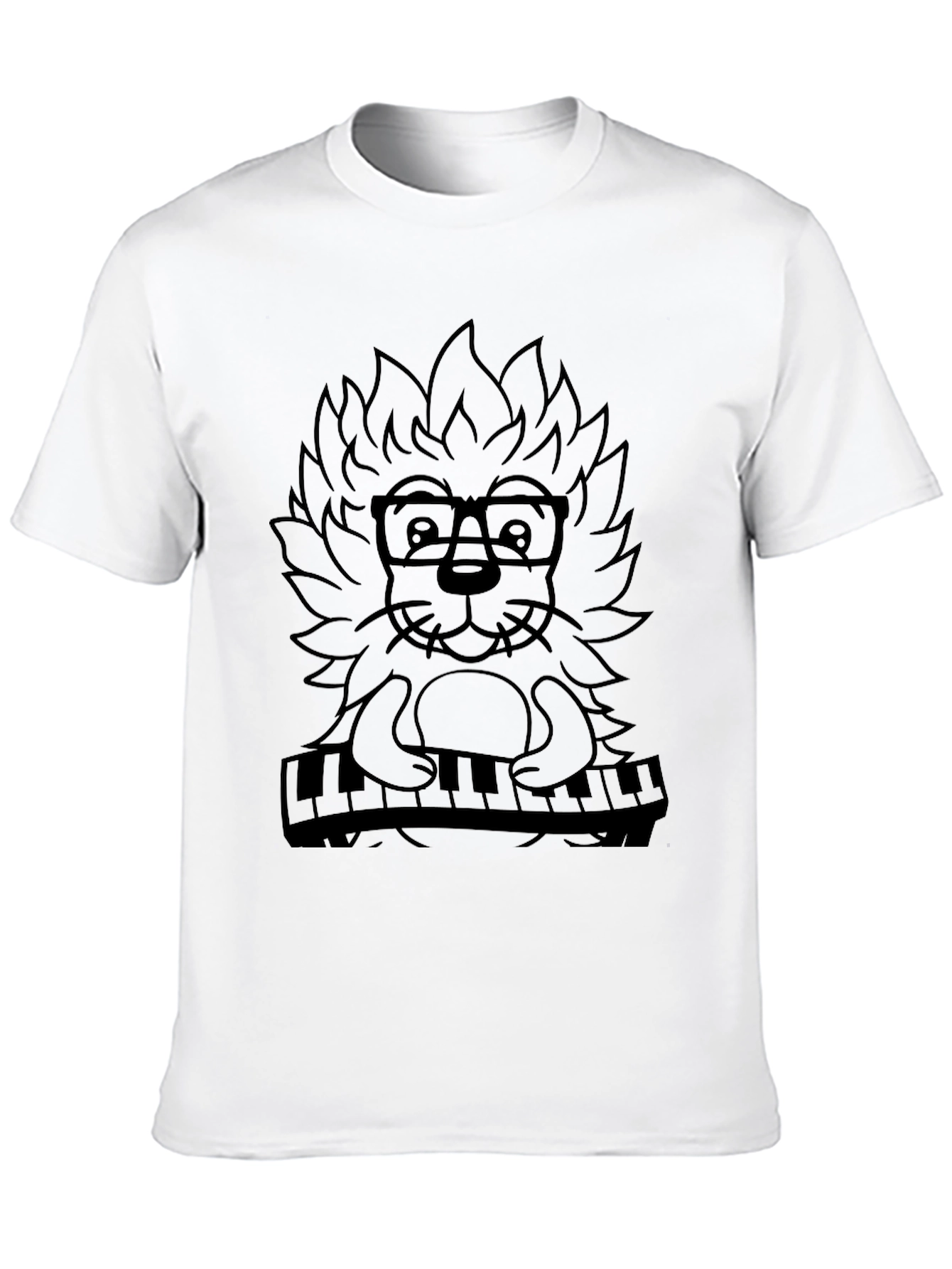 Hipster Lion Piano Player Graphic Tee - Black