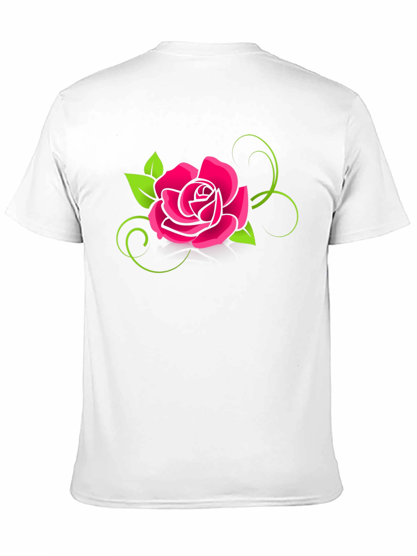 Black T-Shirt with Bold Pink Rose Design