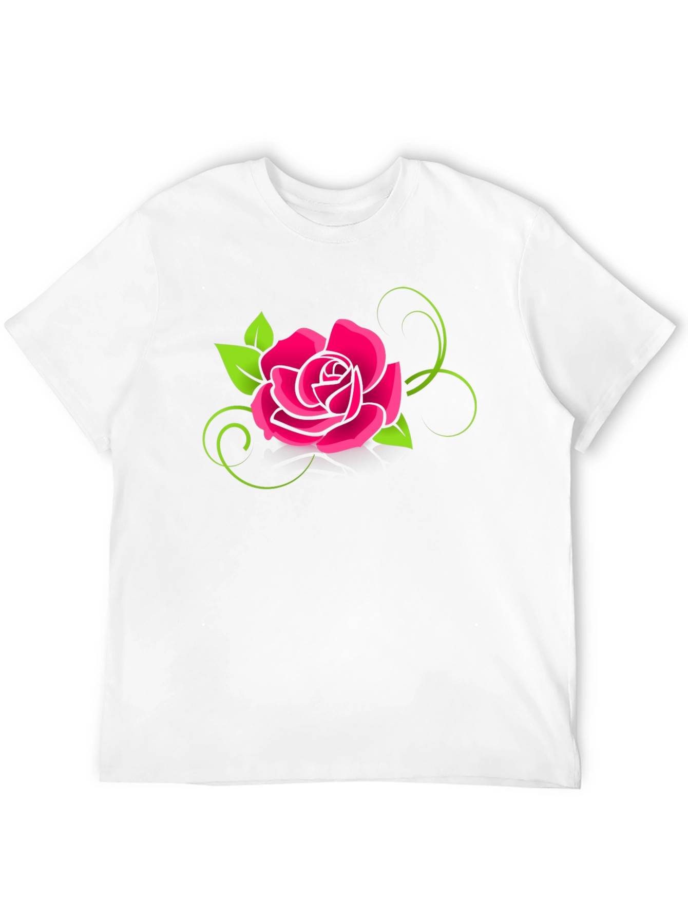 Black T-Shirt with Bold Pink Rose Design