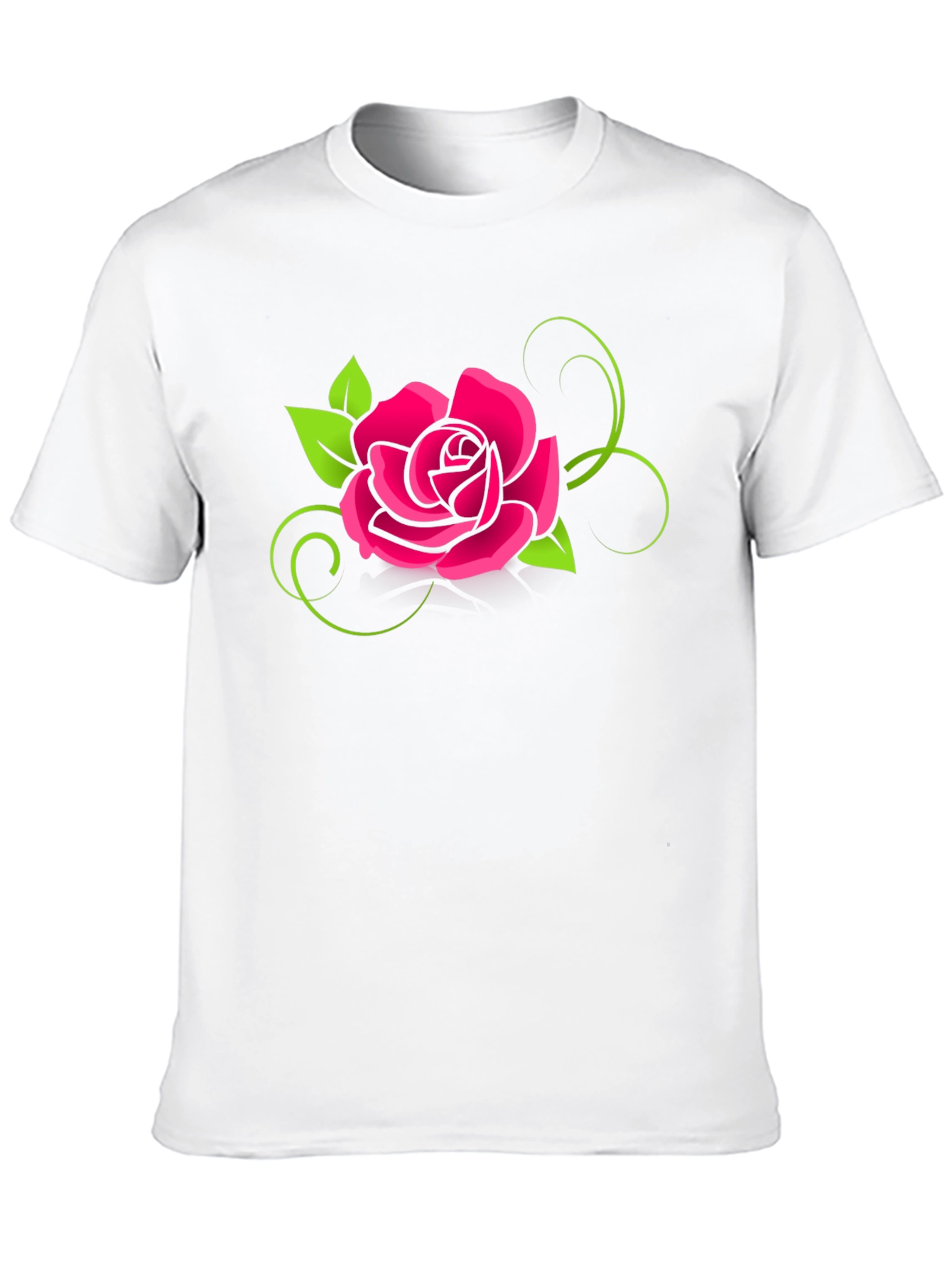 Black T-Shirt with Bold Pink Rose Design