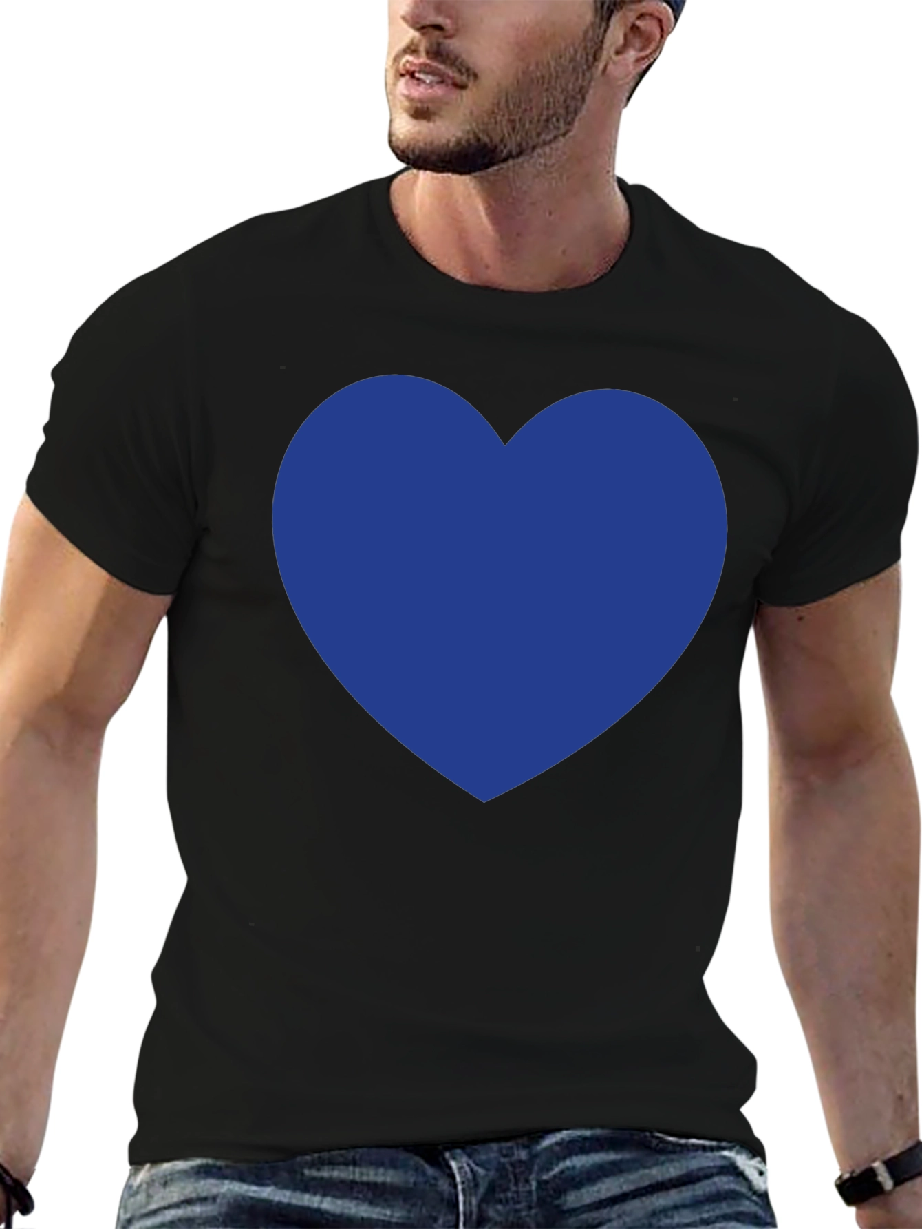 Black T-Shirt with Blue Heart Graphic