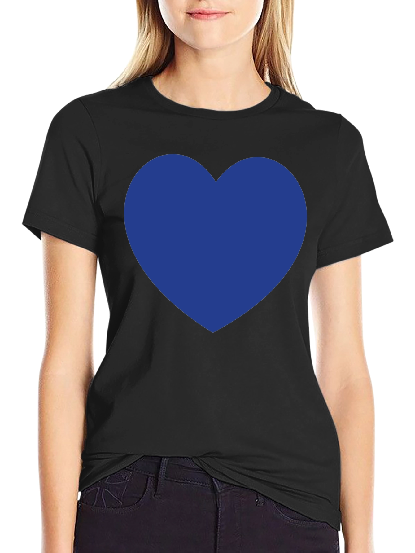 Black T-Shirt with Blue Heart Graphic