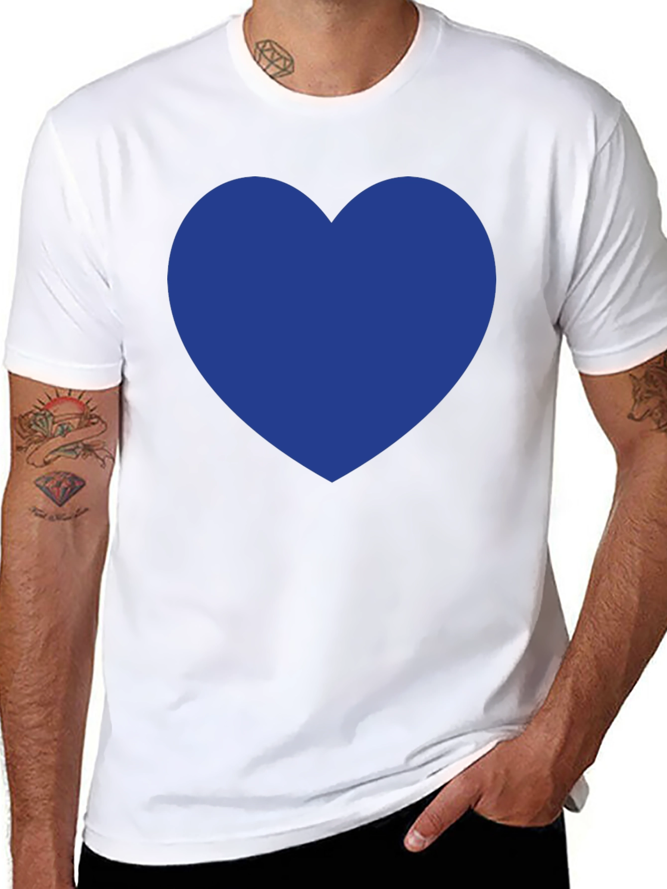 Black T-Shirt with Blue Heart Graphic