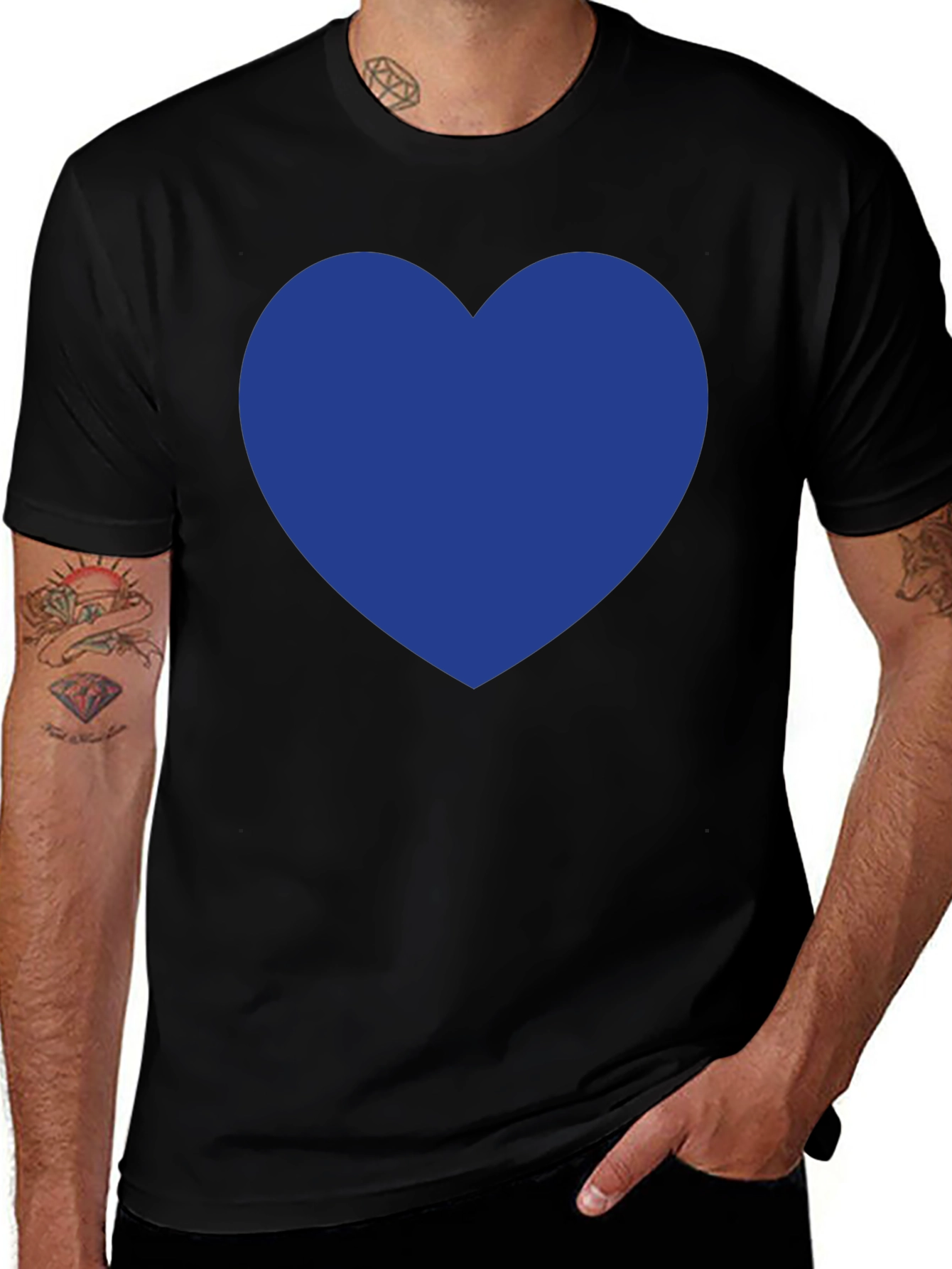 Black T-Shirt with Blue Heart Graphic