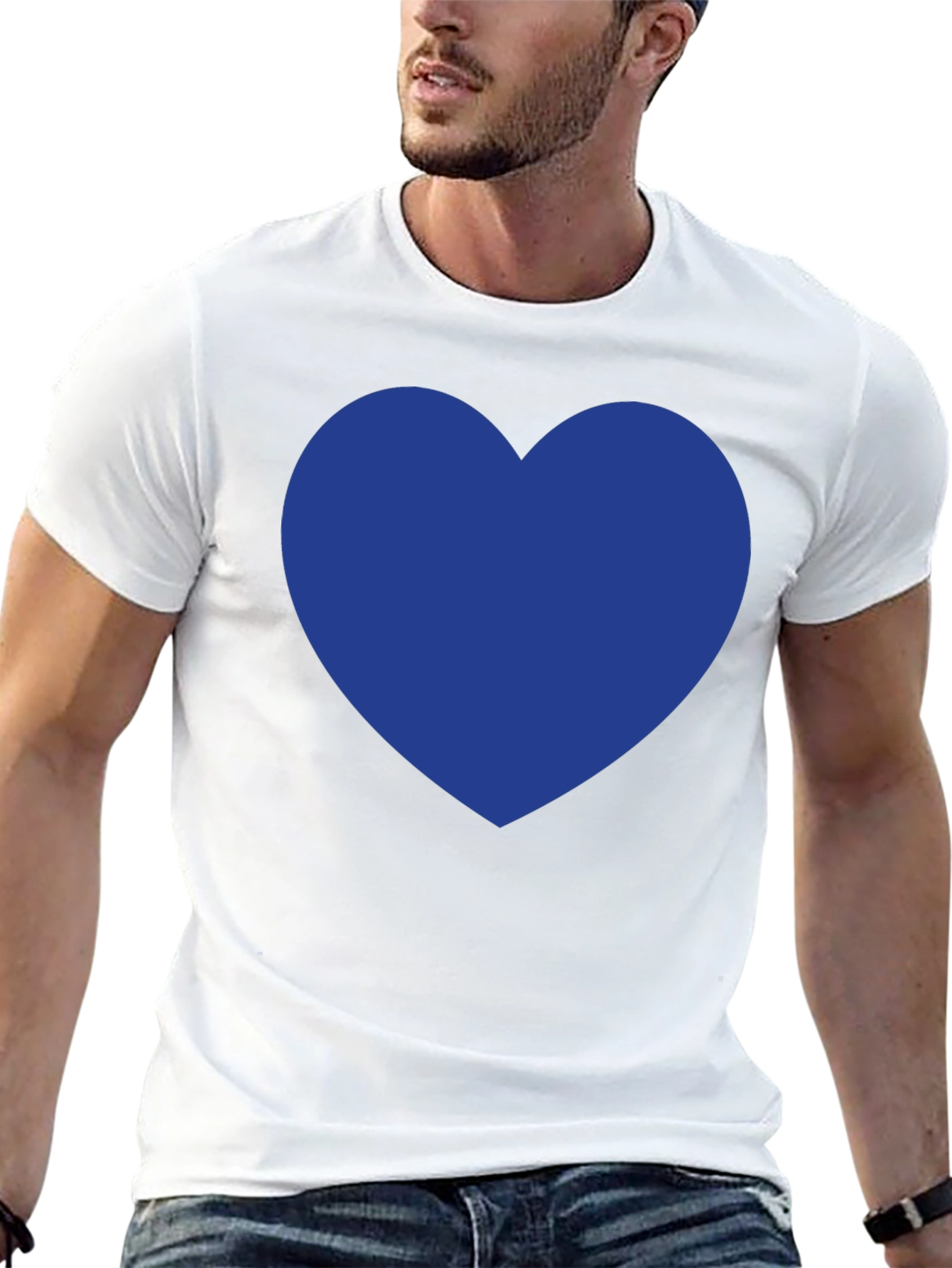 Black T-Shirt with Blue Heart Graphic