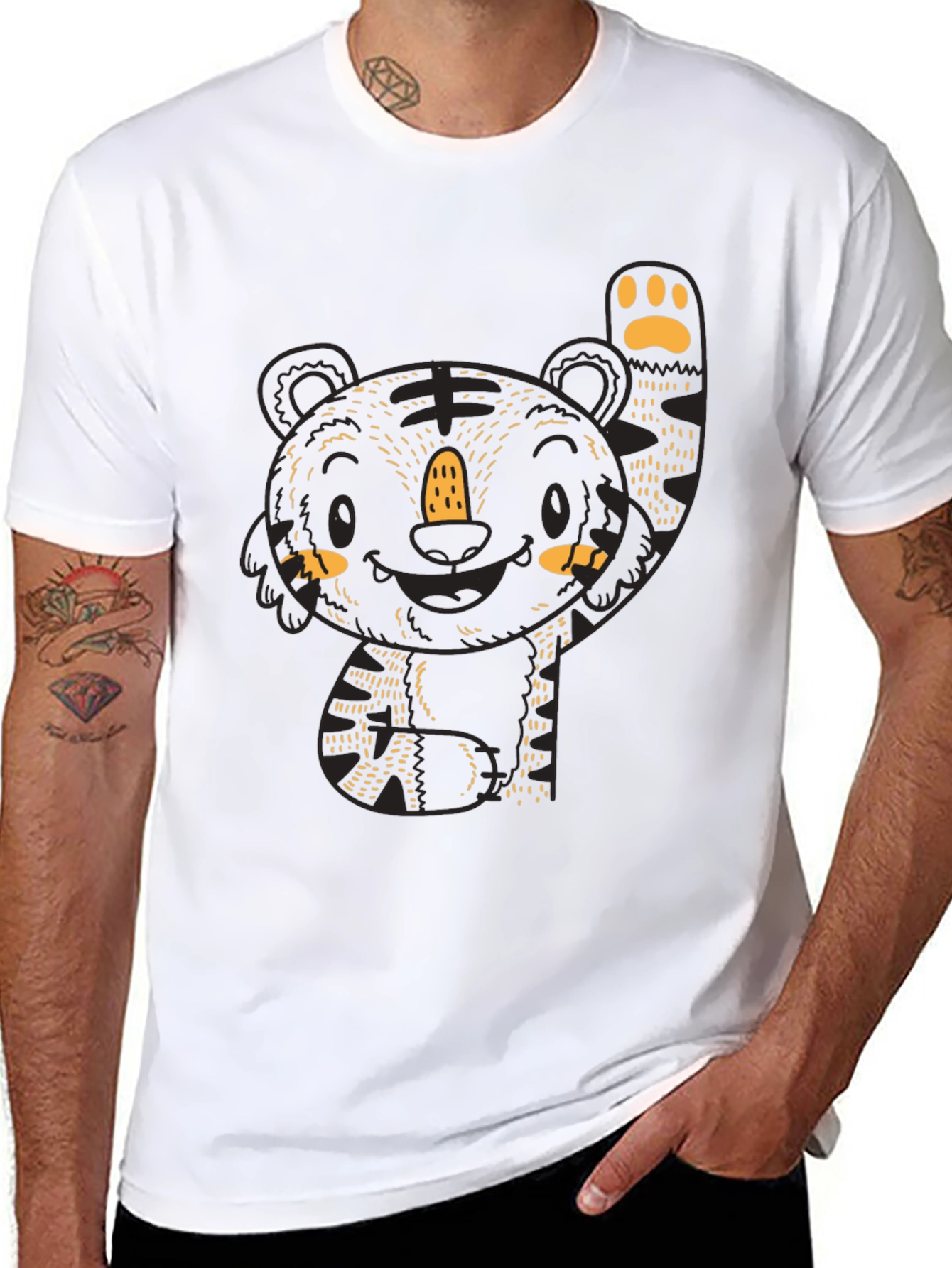 Cute Tiger Graphic Black Tee