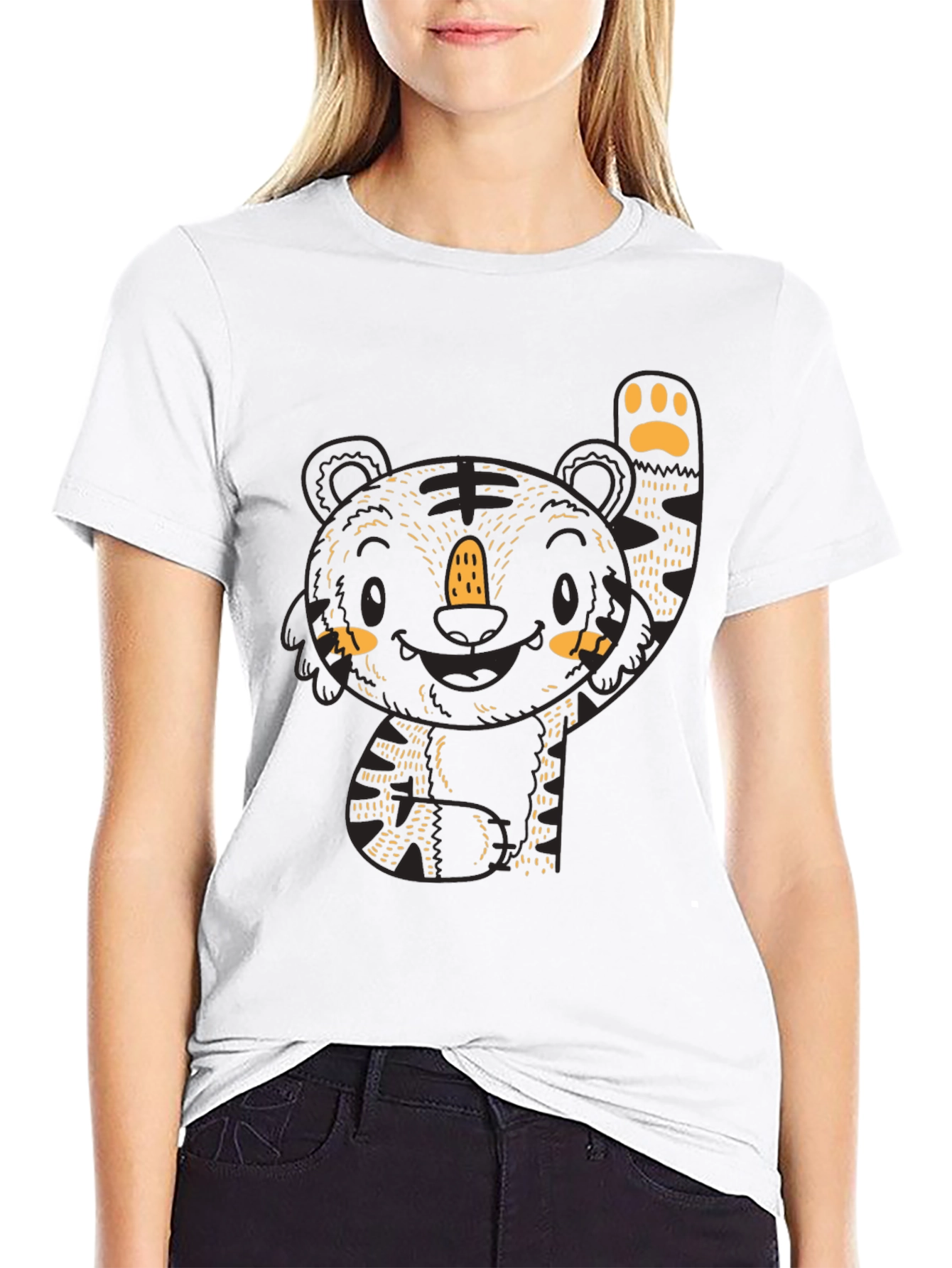 Cute Tiger Graphic Black Tee