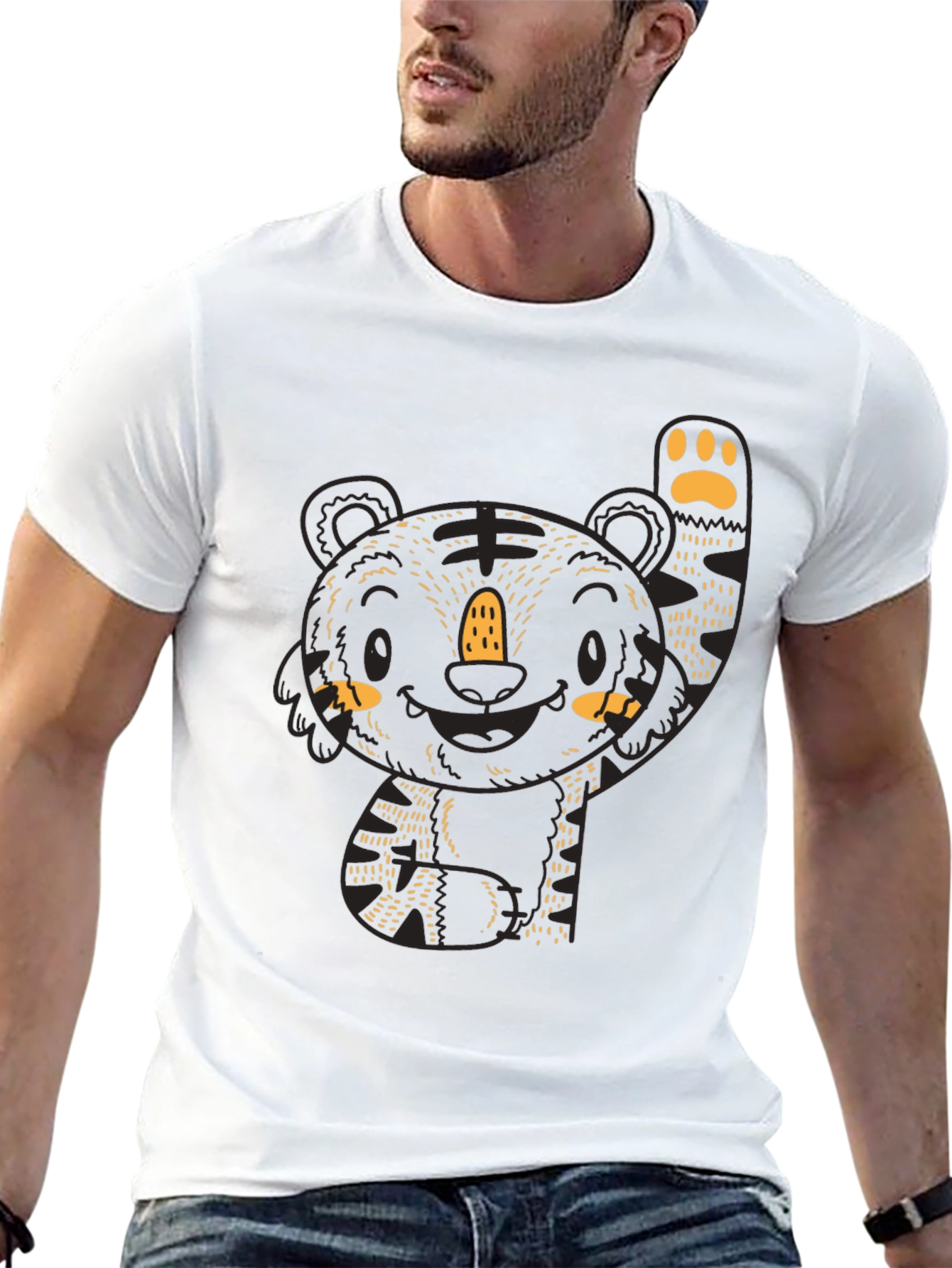 Cute Tiger Graphic Black Tee